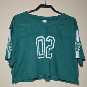 No Boundaries Green Mesh Cropped Women's Jersey Top